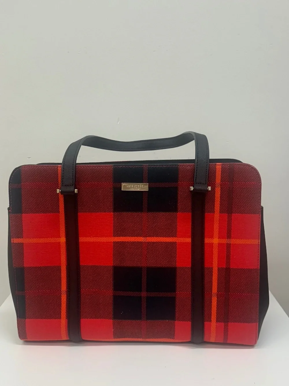 Kate Spade Red Plaid Tote Bag - Picture 2 of 4